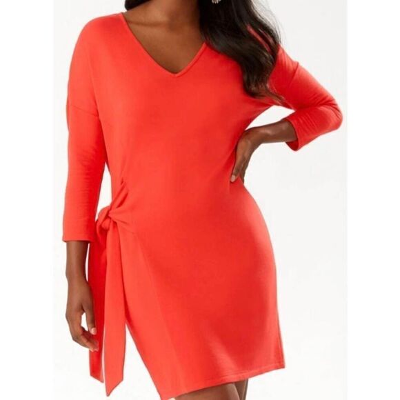 Tommy Bahama Womens Side Tie French Terry Shift Dress Poppy Red Medium - Picture 1 of 13